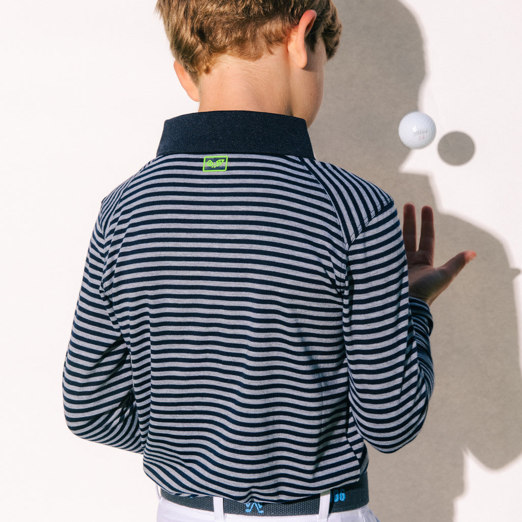 Long Sleeve Core Polo - Navy Stripe