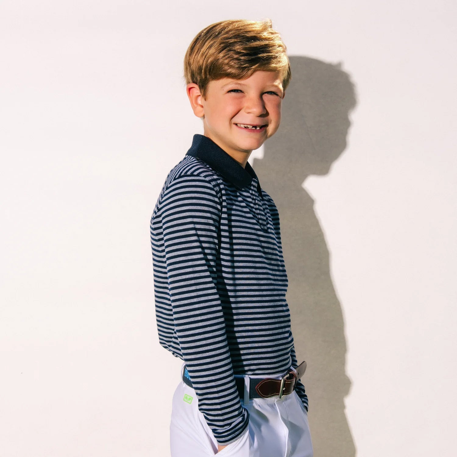 Long Sleeve Core Polo - Navy Stripe